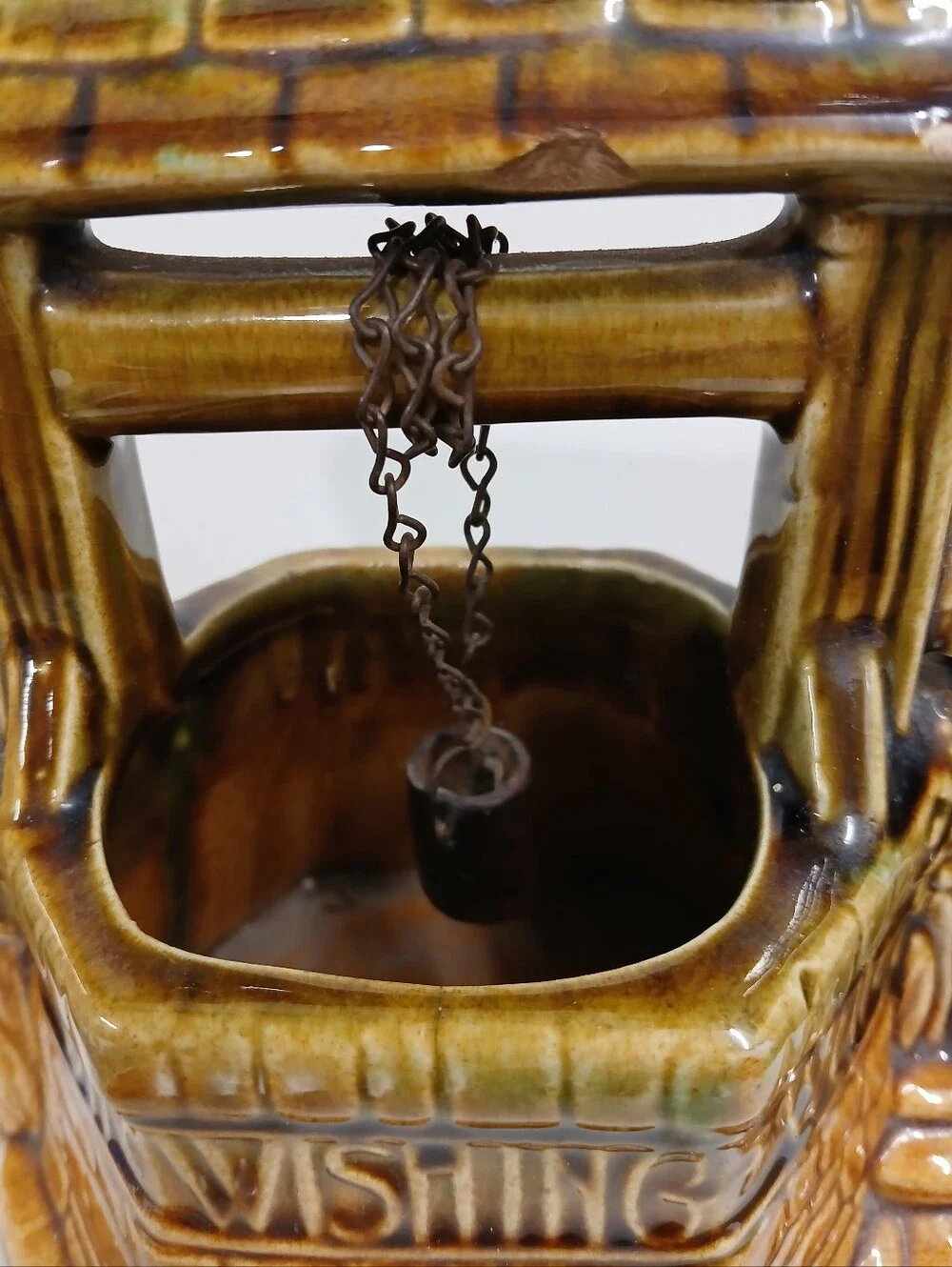 Vintage McCoy Pottery Ceramic Wishing Well Planter - Brown/Green Glaze